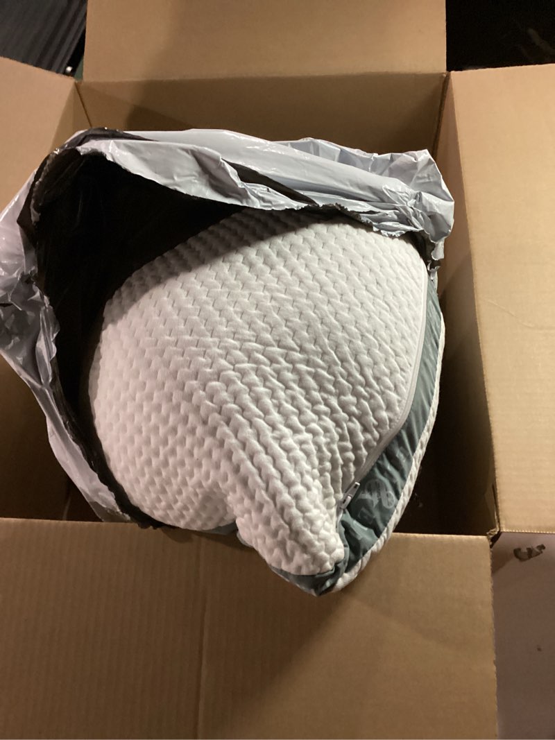 Condition photo showing As Is for Eli & Elm | Best Ergonomic Side Sleeper Pillow for Neck Pain. Supportive Cooling Latex Fill with Luxury Breathable Cover. U-Shape Contoured Design. Queen Size Bed Pillow - 17" X 29" Pillow Latex