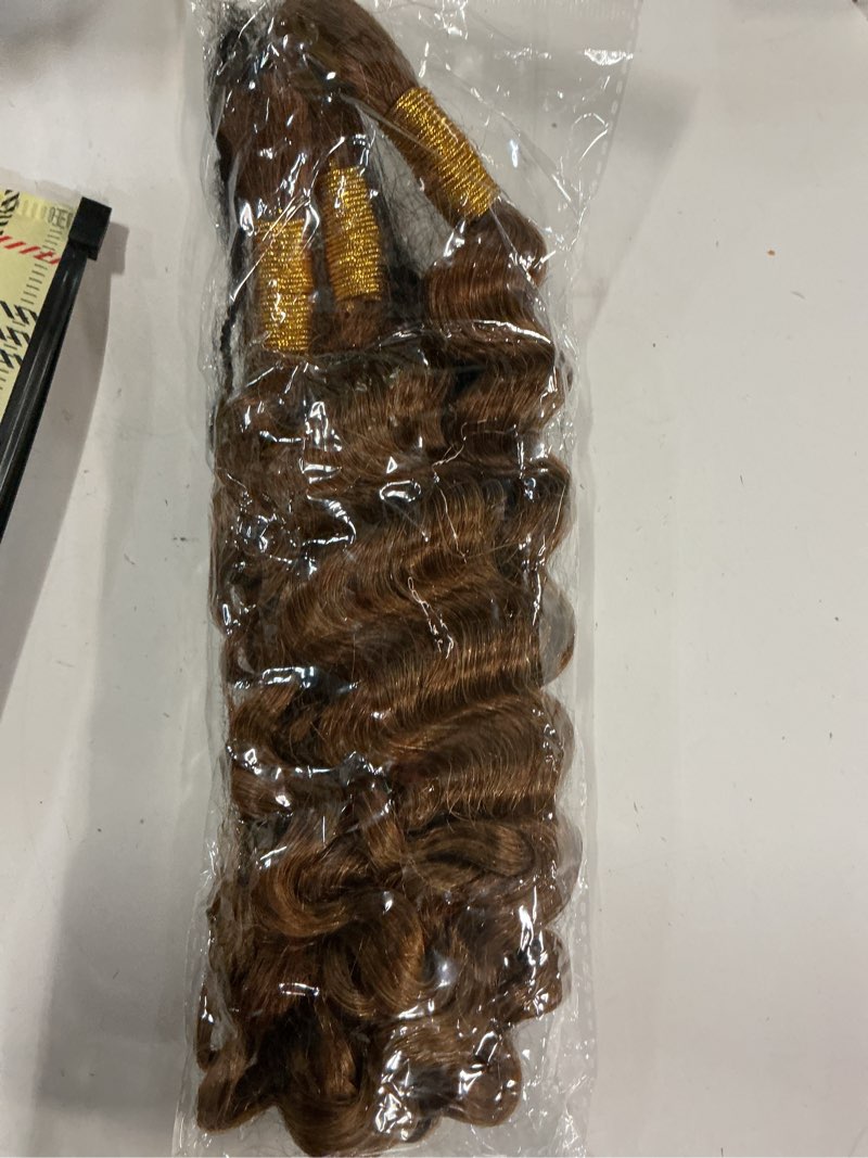 Condition photo showing New/Like New for Human Braiding Hair for Boho Braids 110g 20 Inch Color 4 Deep Wave Boho Bulk Human Hair for Braiding Knotless 12A Wet and Wavy Bohemian 3 No Weft Bundles/Pack Curly Braids Brown 20 in #4