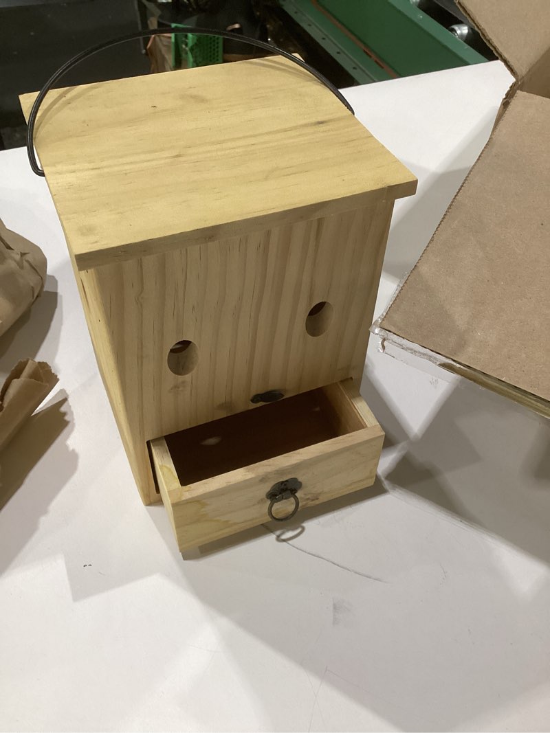 Condition photo showing As Is for balterff bird feeders for outdoors,wooden unique seed sunflower food feeder blue cardinal finch backyard platform balcony gazebo tree fence wall mount effortless holder automatic buddy gift, not exact, similar to stock photo