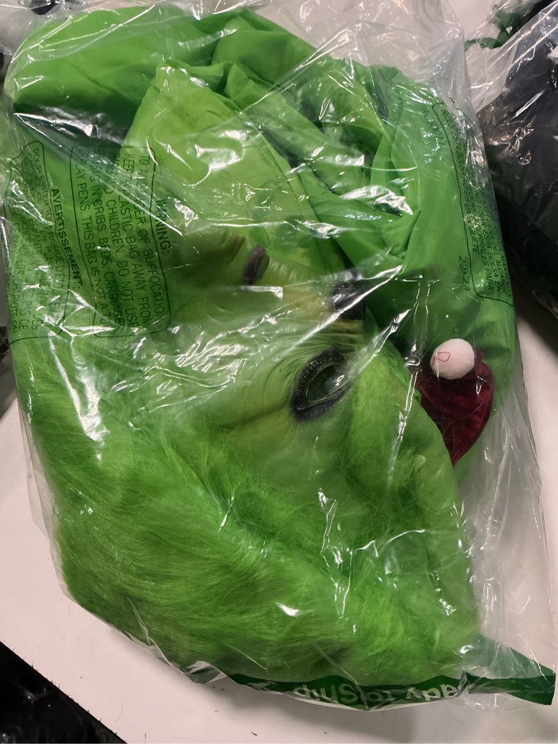 Condition photo showing Good Condition for Green Santa Claus Costume for Men Furry Santa Suit Deluxe Complete Adult Santa Costume for Christmas Cosplay Holiday Large Green