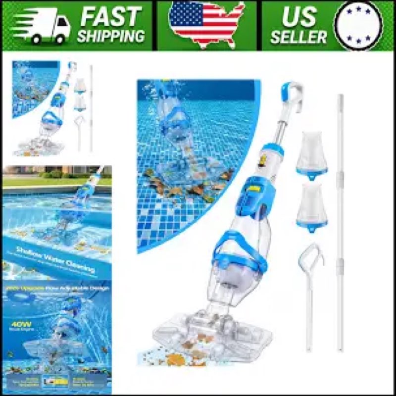 lanocean 2026 newly cordless pool vacuum for inground pool, flow adjustable, transparent brush head–visible cleaning, 19 gpm powerful suction handheld pool vacuum for above ground pool, 70mins runtime