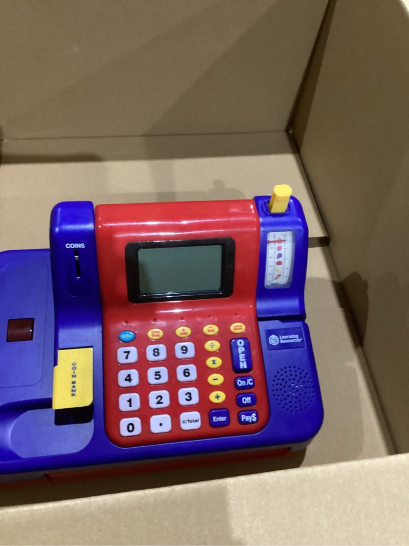 Condition photo showing As Is for Learning Resources Pretend & Play Teaching Cash Register - Math Games, Shopping Grocery Store Playset, Fine Motor Skills, Gifts For Boys and Girls