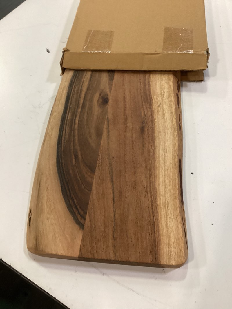Condition photo showing Good Condition for acacia charcuterie board with natural live edge & handle - wood cheese board - decorative wooden serving & cutting board - housewarming, mothers day, new home & wedding gifts (18” x 8”) 17.7"l x 7.9"w