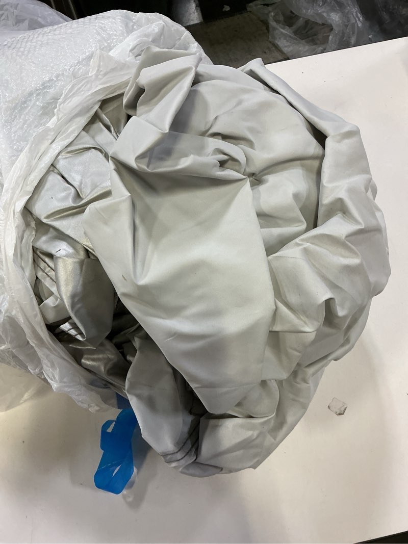Condition photo showing As Is for Amazon Basics Silver Weatherproof Car Cover - 150D Oxford, Sedans up to 190\"