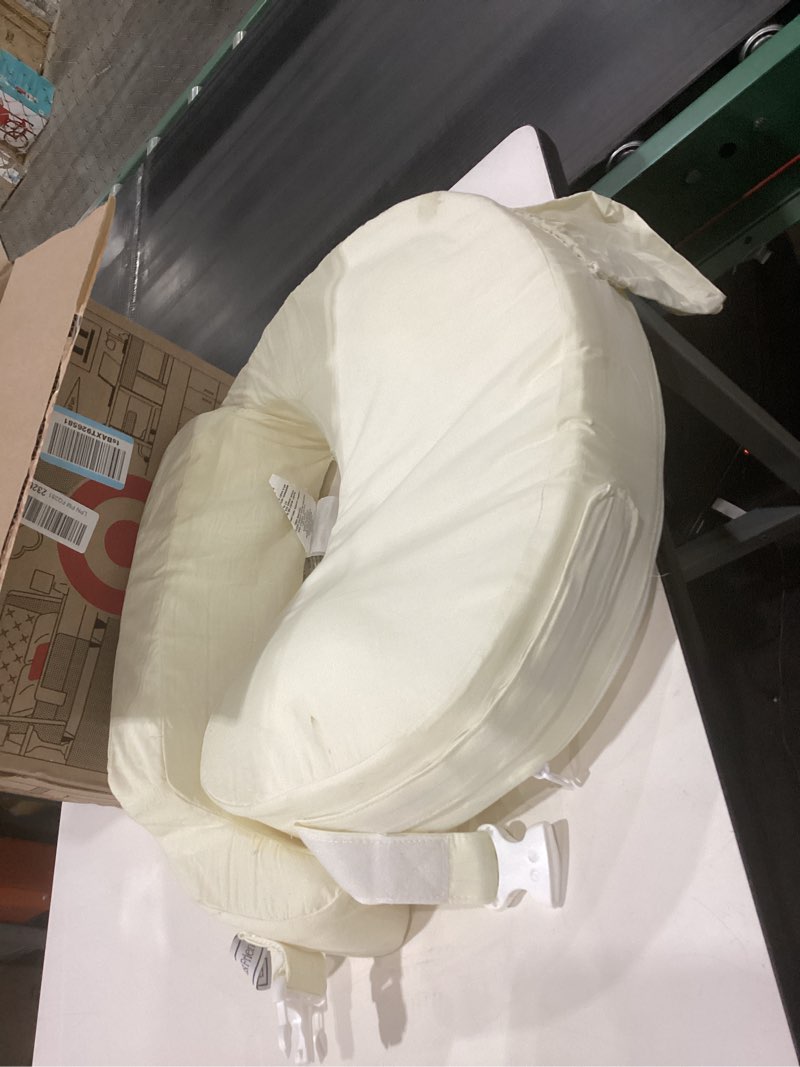 Condition photo showing As Is for HAS STAINS My Brest Friend Deluxe Organic Nursing Pillow 100% Organic Cotton Slipcover Ergonomic Breastfeeding Pillows Supports Both Mom and Baby Breastfeeding Essentials Handy Side Pocket Cream Organic Cream