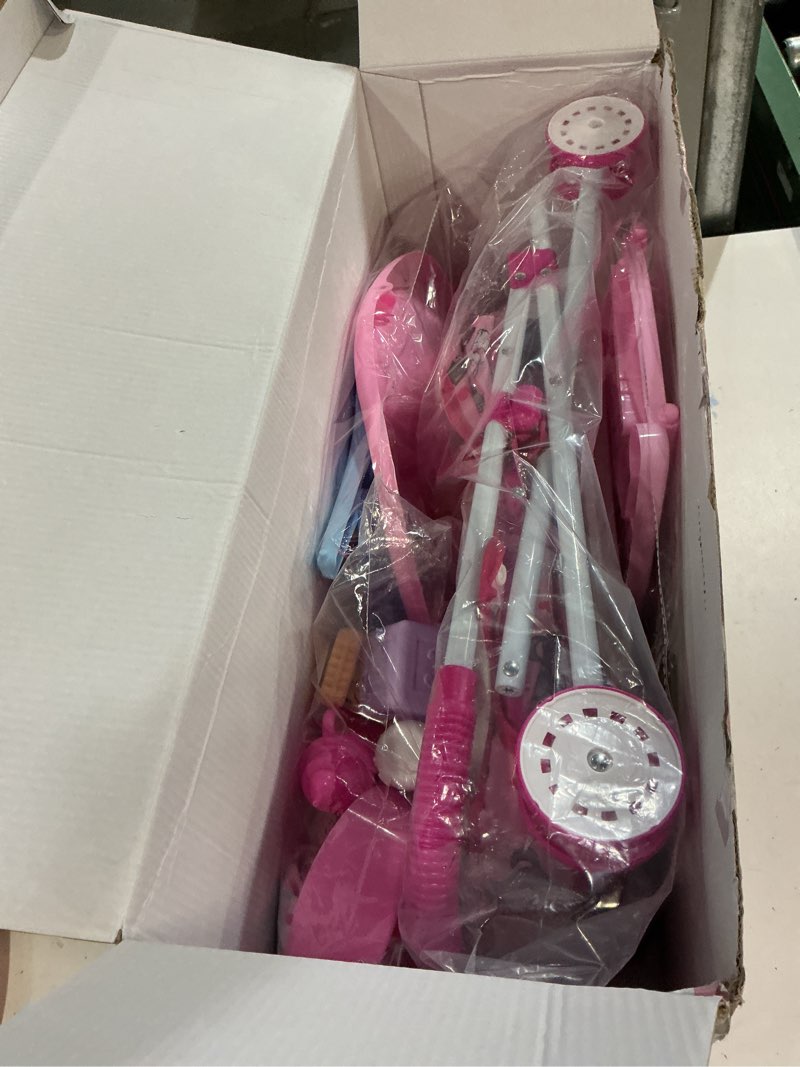 Condition photo showing New/Like New for baby doll stroller play set with 12.5" baby dolls, 28 pcs pretend role play doll accessories including crib, dining chair, doll clothes, sunglass, handbag for girls toddlers 3-5 4-6 5-7