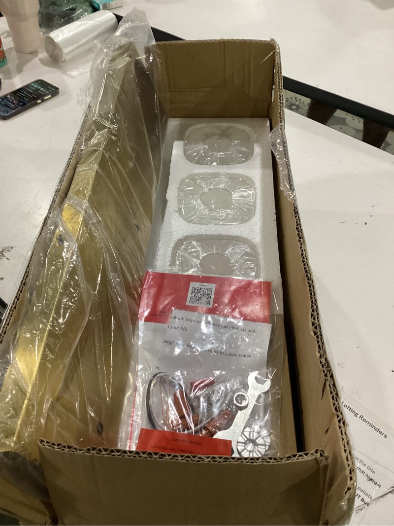 Condition photo showing Good Condition for brushed gold bathroom light fixtures, 3 lights bathroom lighting fixtures over mirror, square design & rectangle large backplate, modern vanity lighting fixtures, for living room/bedroom