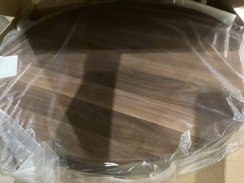 Condition photo showing New/Like New for 26 inches extra large round black walnut wood ottoman tray with handles, serve tea, coffee, classic circular wooden decorative serving tray 26"