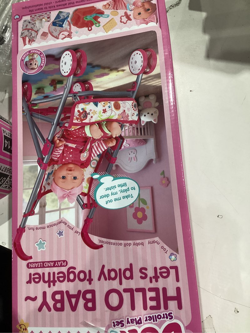 Condition photo showing Good Condition for Baby Doll with Stroller Set with 12.5" Baby Dolls, Handbag, 2 Sets Doll Clothes and 16 PCS Doll Accessories. Baby Stroller Toys for Toddler Girls Kids Ages 3-5 4-6 for Pretend Play.