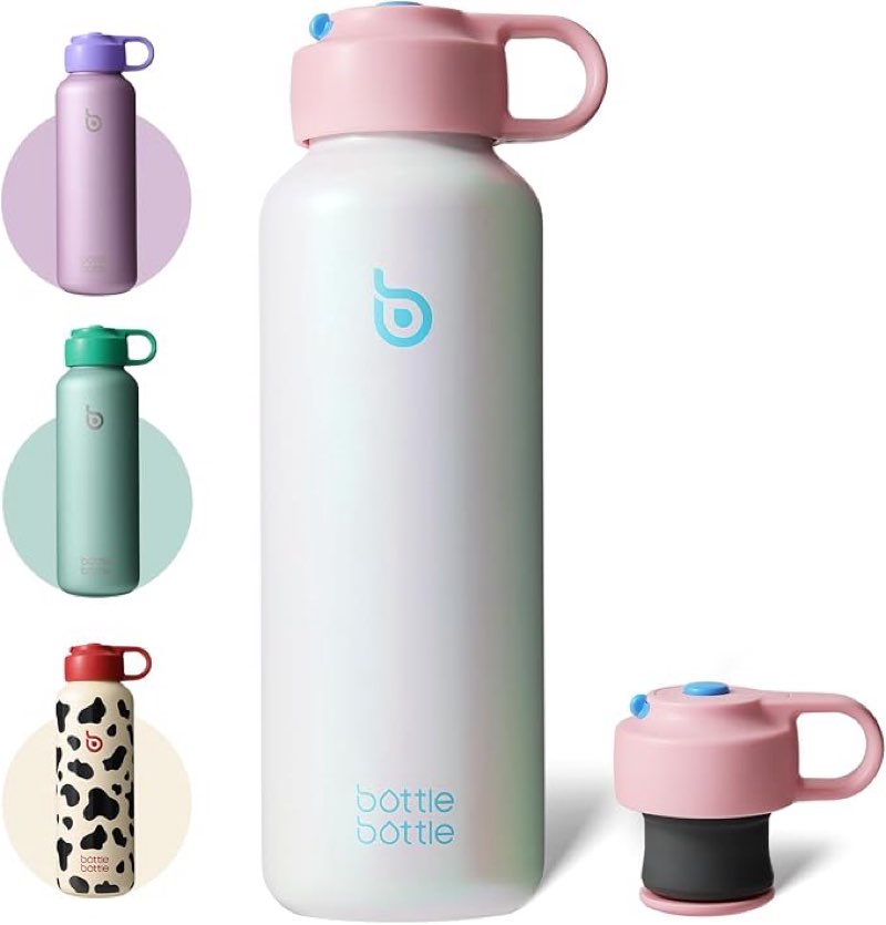 BOTTLE BOTTLE Water Bottle for Carbonated Drinks 20oz Insulated Bottles for Fizzy Drinks Keep Carbonation Longer Leak Proof for Sports Travel School(Pearl White)