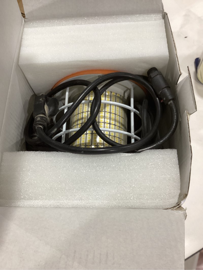 Condition photo showing As Is for 80W LED Temporary Work Light 12000Lm 5000K Construction Lights Led Work Light IP67 Dust Waterproof Portable Lights with Stainless Steel Guard Hook for Mine Wharf Job Site Garage Factory Lighting