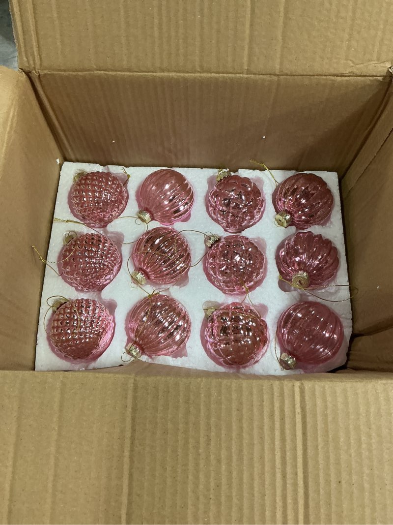 Condition photo showing New/Like New for Liliful 24 Pcs Valentine's Day Pink Glass Ball Ornaments Tree Decoration Balls Neutral Vintage Mercury Ornaments for Xmas Festival Home Wedding Holiday Farmhouse Party Decor, 2.36 Inch Pink 2.36 Inch