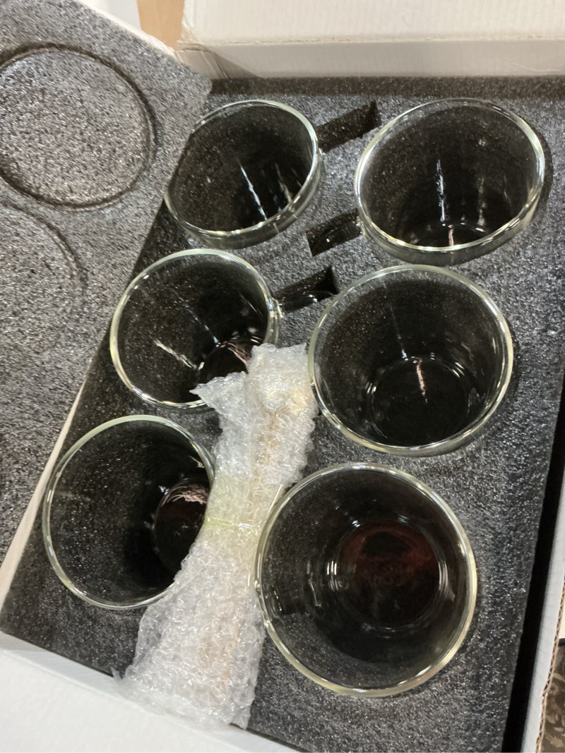 Condition photo showing New/Like New for libwys 12oz double wall glass coffee mugs, cappuccino latte tea cups with handle, heat resistant borosilicate insulated clear glasses (set of 6)
