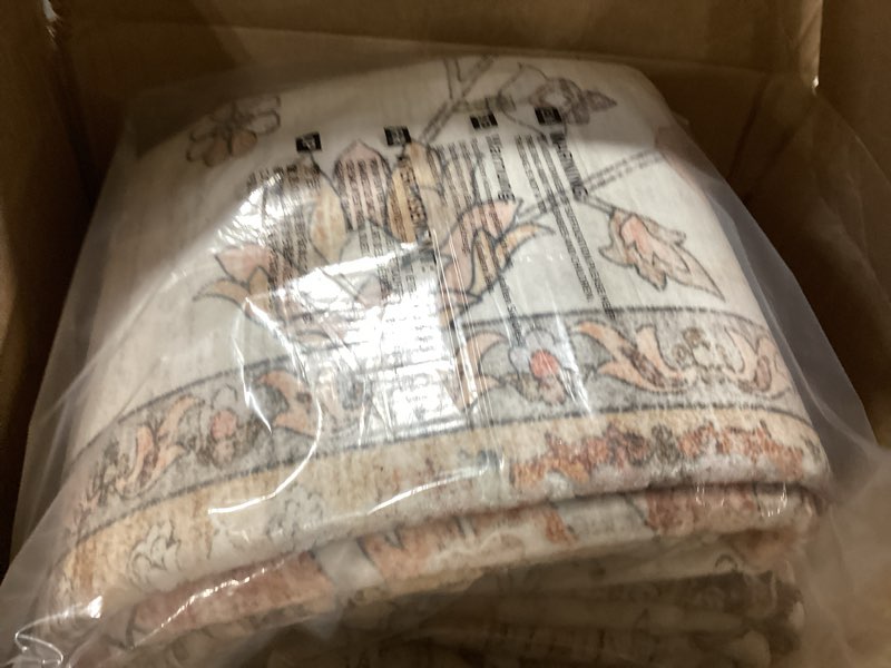 Condition photo showing Good Condition for 8x10 area rugs for living room, machine washable boho vintage rug, waterproof surface & non-slip backing, foldable soft low pile floral medallion carpet for bedroom dining room orange 8' x 10' (rectangular)