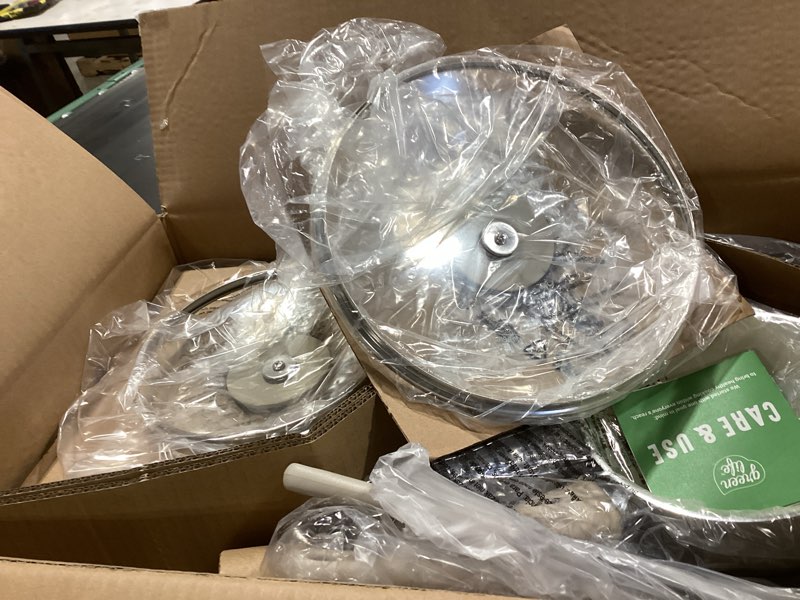 Condition photo showing Good Condition for GreenLife 16 Piece Nonstick Cookware Set, Soft Grip Non-Toxic PFAS-Free Ceramic Pots & Pans, Dishwasher & Oven Safe, Frying, Sauce, Saute, Utensils, Glass Lids, Stay-Cool Handles, Wobble Free, Taupe 16 Piece Cookware Set Taupe