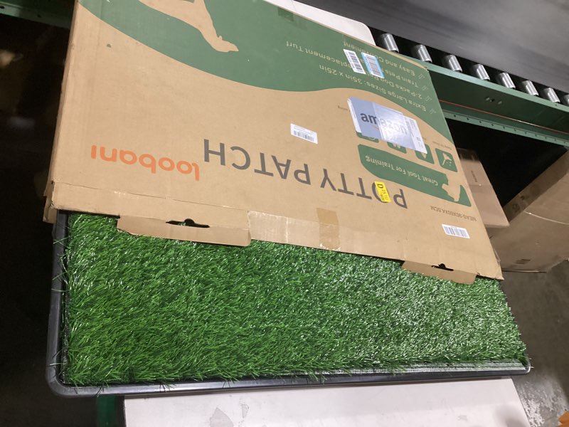 Condition photo showing Good Condition for LOOBANI Large Dog Grass Pad with Tray - 35x23in Dog Litter Box with 2 Artificial Grass Patch + 2 Washable Pee Pads - Quickly Absorbency Indoor Outdoor Potty for Patio Balcony Apartment Use 35"×23" (5-Layer Potty System)