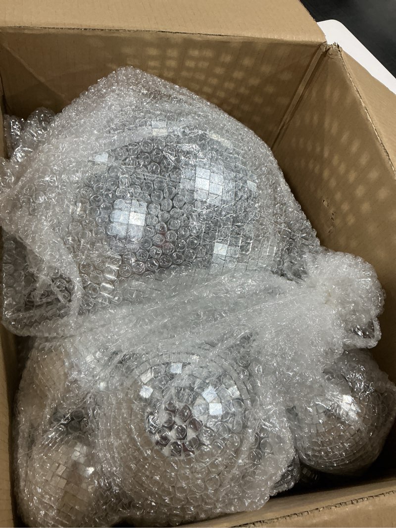 Condition photo showing Good Condition for 65 Pcs Disco Balls Decorations Assorted Size Disco Ball Ornament Reflective Hanging Mirror Ball Mini Large Silver Balls for Christmas Party Wedding Dance Ballroom Stage(12/6/ 4/3.2/2/ 1.2 in) 12/ 6/ 4/ 3.2/ 2/ 1.2 In