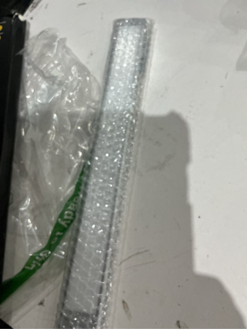 Condition photo showing As Is for 14.7inch under cabinet lighting, 2 pack rechargeable motion sensor light indoor, 5 levels dimmable magnetic closet lights, wireless under counter lights for kitchen, stairs,hallway warm white light 14.7inch