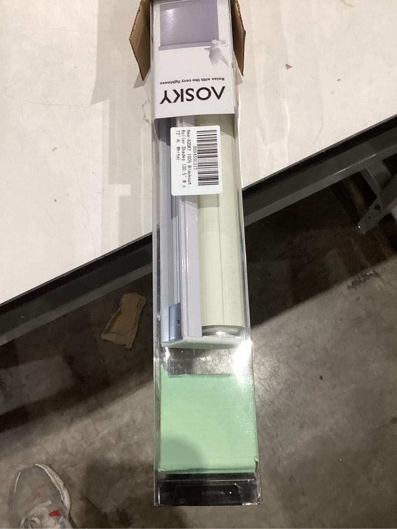 Condition photo showing New/Like New for AOSKY Blackout Roller Shades Cordless Blinds for Windows, Free-Stop Shades with Valance, Thermal Insulated Fabric, UV Protection, Natural Woven Blinds for Home and Office (30.5" W x 72" H, White) White 30.5"W x 72"H