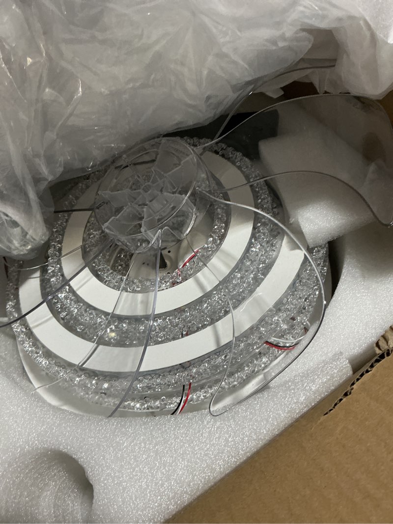 Condition photo showing As Is for 76CM Smart Ceiling Light with Fan DC Motor 6 Gear Reversible Bedroom Ceiling Fan with Lighting LED Dimmable Quiet Modern Living Room Lamp with Fan (Color : Black)