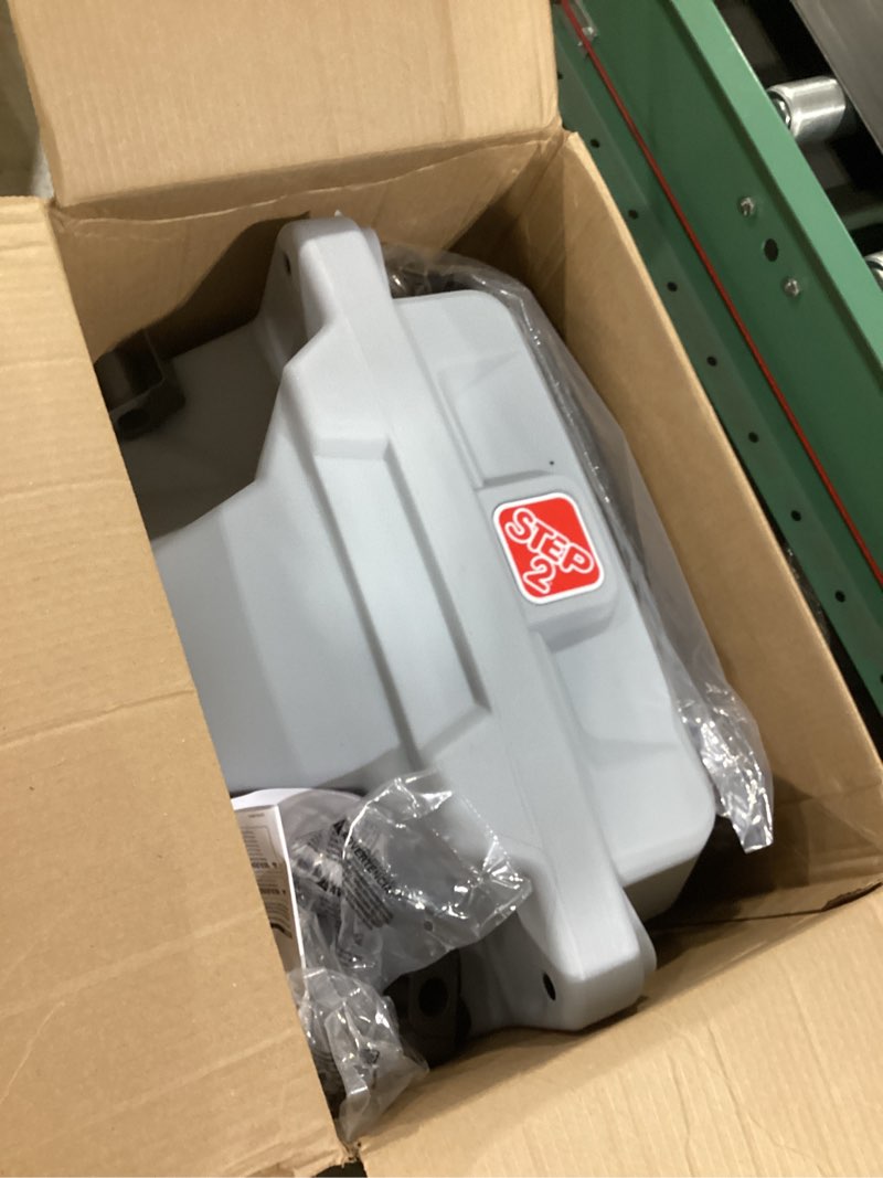 Condition photo showing As Is for step2 side-by-side push around suv, kids push car, 2 seats, stroller substitute, includes seat belts & horns, made of durable plastic, max weight 100 lbs., for toddlers 1.5-5 years old, gray gray large