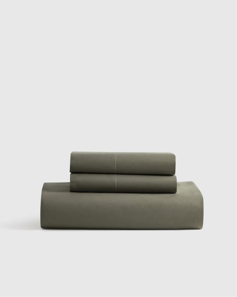 (3 pcs) quince organic crisp percale fitted sheet set solid dusty olive full
