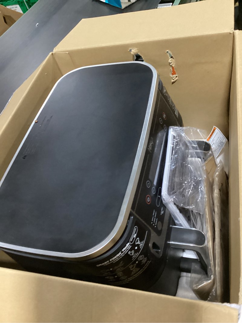 Condition photo showing As Is for ninja foodi air fryer w/ smart cook thermometer | 6-in-1 air fry, roast, bake, dehydrate & more | dualzone™ match cook & smart finish, 2 independent baskets | xl 10 qt, stainless steel | black, dz550 10qt w/thermometer black