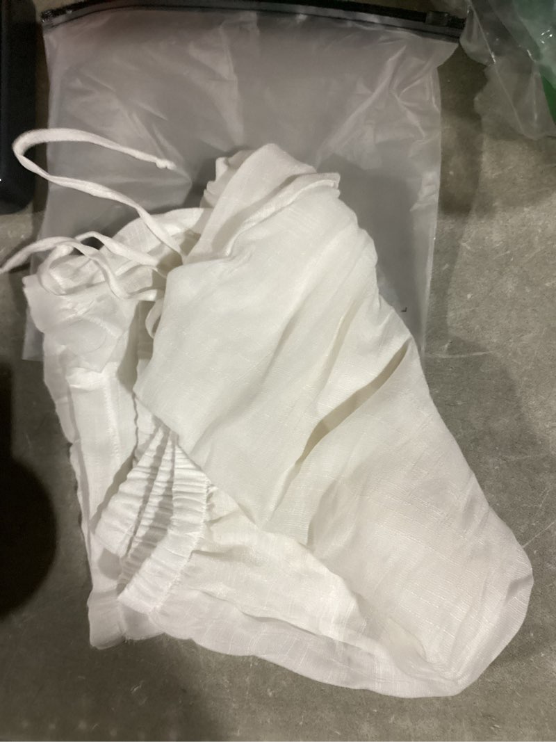 Condition photo showing Good Condition for Women's Beach Lounge Pants Lightweight Wide Leg Drawstring High Waist Summer Casual Linen Breathable Cover Up Small White