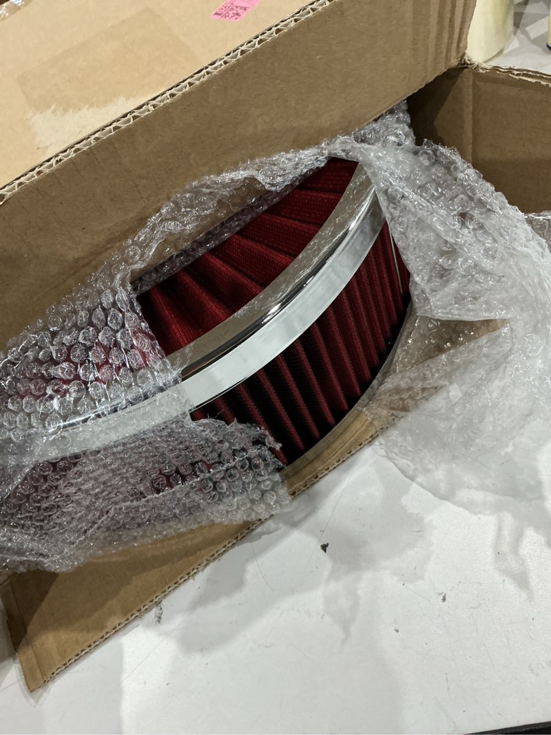 Condition photo showing Good Condition for 14" x 4" round air cleaner with red washable element & chrome trim for chevy ford mopar 14" x 4" round chrome trim