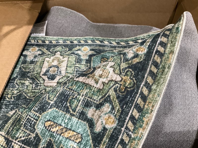 Condition photo showing As Is for 9x12 area rugs for living room: washable bedroom rug boho vintage rugs stain resistant non slip low pile soft lightweight carpet for kitchen dining room farmhouse nursery kids room 9' x 12' (rectangular) black and green