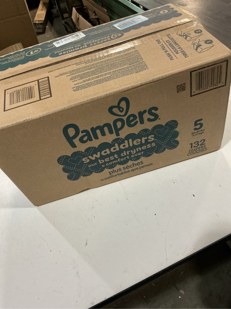 Condition photo showing New/Like New for pampers swaddlers diapers, size 5 (20-37 lbs), 132 count, absorbent, keeps baby dry and comfortable, skin safe disposable baby diaper (packaging may vary) size 5 132