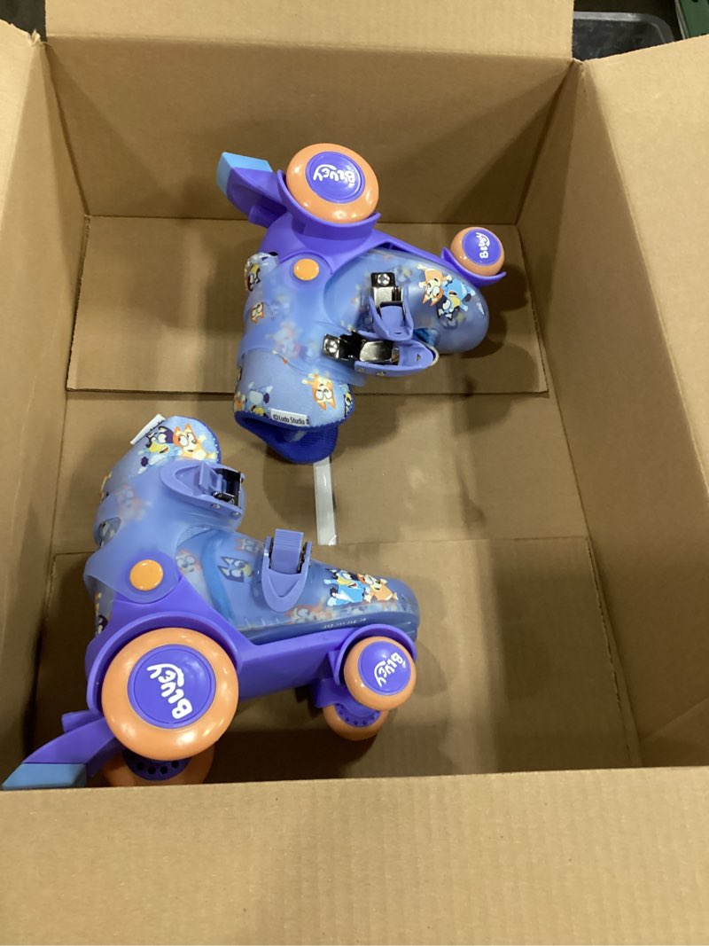 Condition photo showing Good Condition for kids trainer skates - light up wheels, abec 5 bearings, durable pvc material, foam shoe lining, perfect for active fun and adventures, us size 9-12 bluey