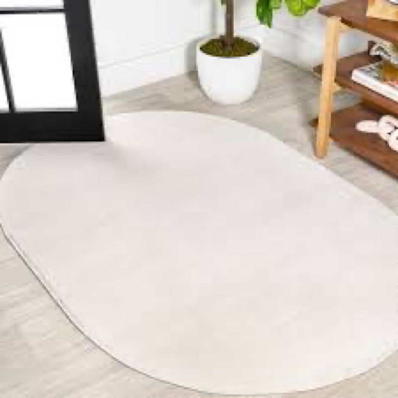 JONATHAN Y Haze Solid Low-Pile Cream 4x6 Oval Indoor Area Rug, Coastal,Bohemian,Minimalist,Classic, 