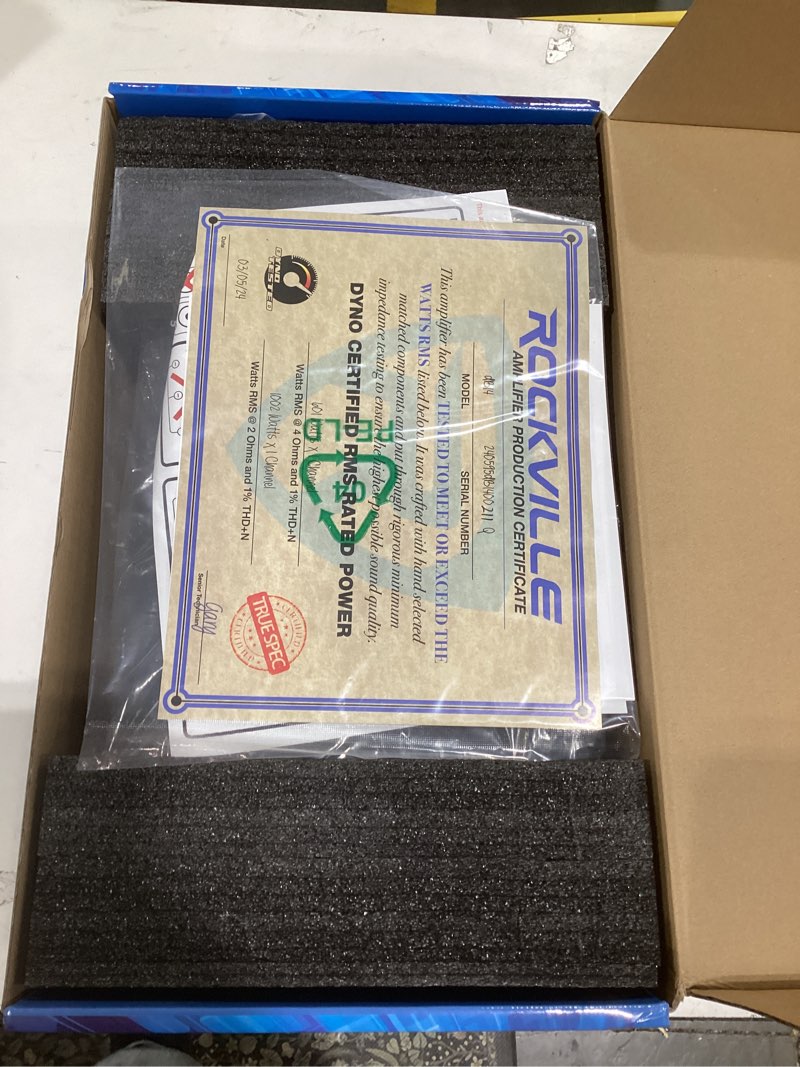 Condition photo showing Good Condition for rockville db14 mono car amplifier, 4000w, class-d, dyno-certified, subsonic filter, eq, crossover, bass remote, perfect for subwoofers, and car audio