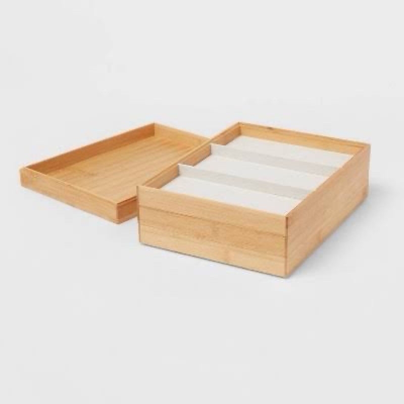 Similar 9\"x12\" Stackable Bamboo Accessory Tray Set with Lid - Brightroom™: Jewelry Organizer, Divided Storage, Light Brown