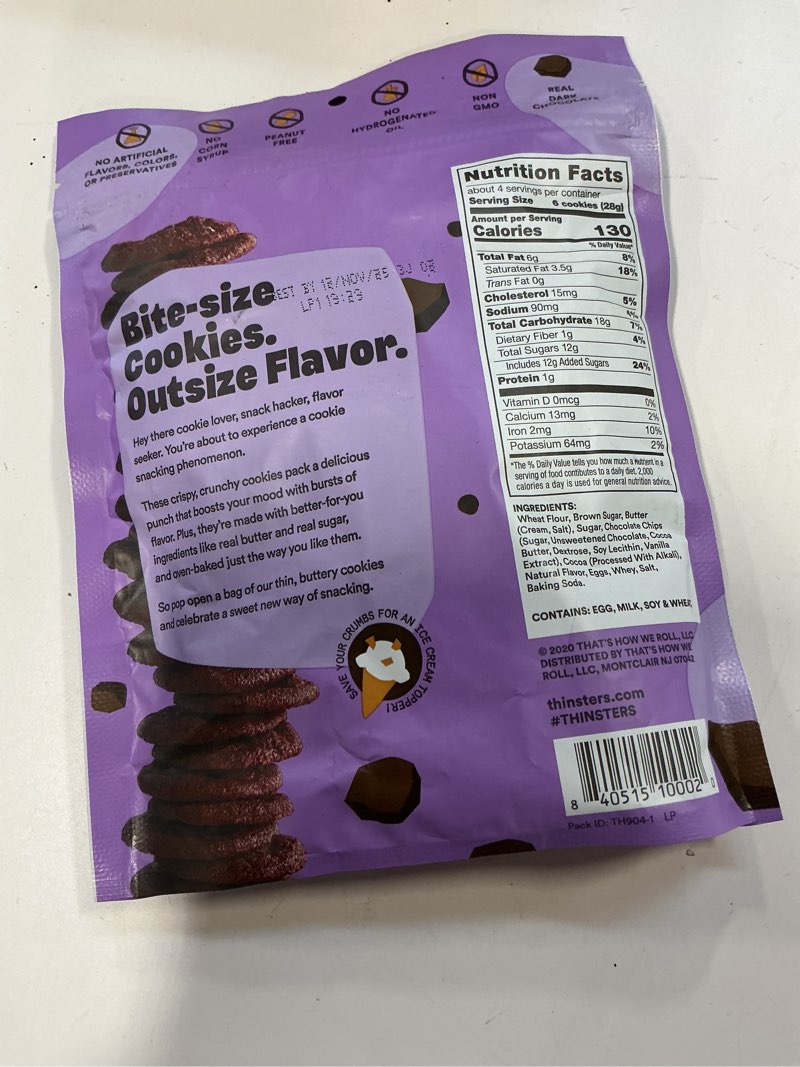 Condition photo showing New/Like New for (Best by 12/NOV/2025) Thinsters Cookies, Brownie Batter Cookie Thins, 4 oz Pack Brownie Batter 4 Ounce (Pack of 1)