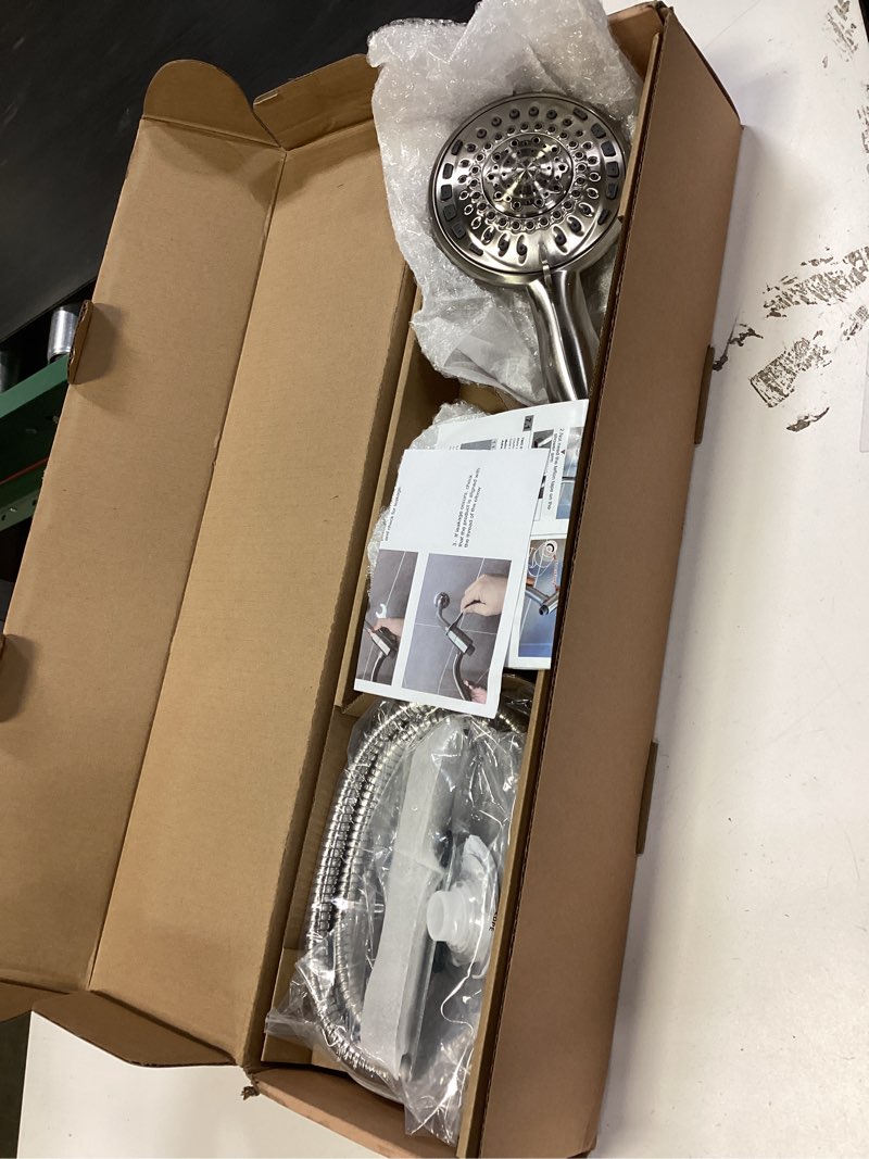 Condition photo showing New/Like New for Handheld Showerhead & Rain Shower Combo for Easy Reach, 27.5" Drill-free Stainless Steel Slide Bar, 5”of 5-setting Handheld Shower and Showerhead, with 5ft Hose -Brush Nickel