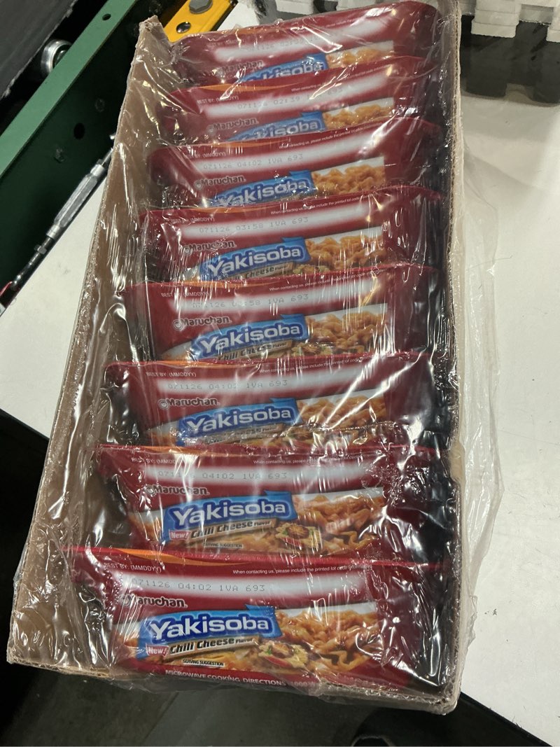 Condition photo showing Good Condition for (best by 07/11/26) maruchan yakisoba, chili cheese flavor – stir-fried japanese instant ramen noodles, high protein microwavable meal – 3.86 oz. (8 pack)
