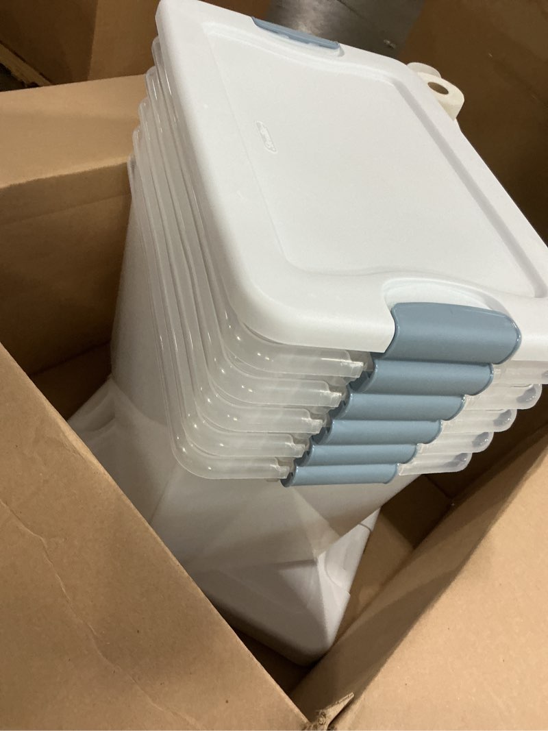 Condition photo showing Good Condition for sterilite 6 qt plastic storage box, stackable totes with latching lid, clear, 6 pack