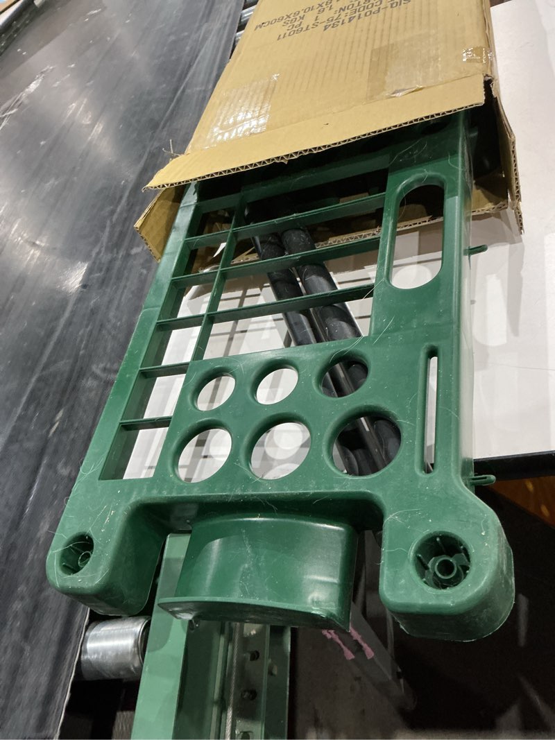 Condition photo showing As Is for used garden tool organizer - 23-inch utility rack holds up to 30 yard tools to maximize floor space - garage storage and organizers by stalwart (green) 30 tool storage