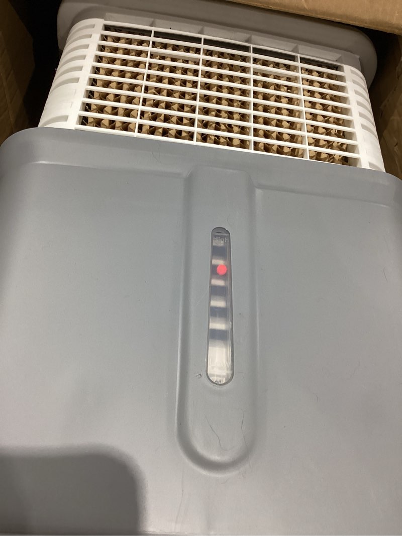 Condition photo showing As Is for flymoon upgraded cooling 10 gallon evaporative air cooler, swamp cooler with 120° oscillation, 7-hour timer, remote control, detachable tank for portable air conditioners, for bedroom, garage 2500cfm