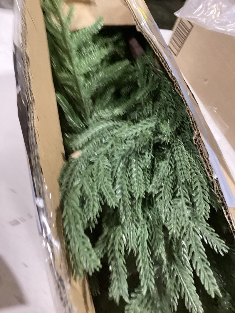 Condition photo showing Good Condition for christmas garland 54 feet - 3 stands artificial evergreen garland soft greenery garland set for diy christmas decoration, non-lit indoor outdoor garlands for stair railing/mantle/holiday/party decor 54ft