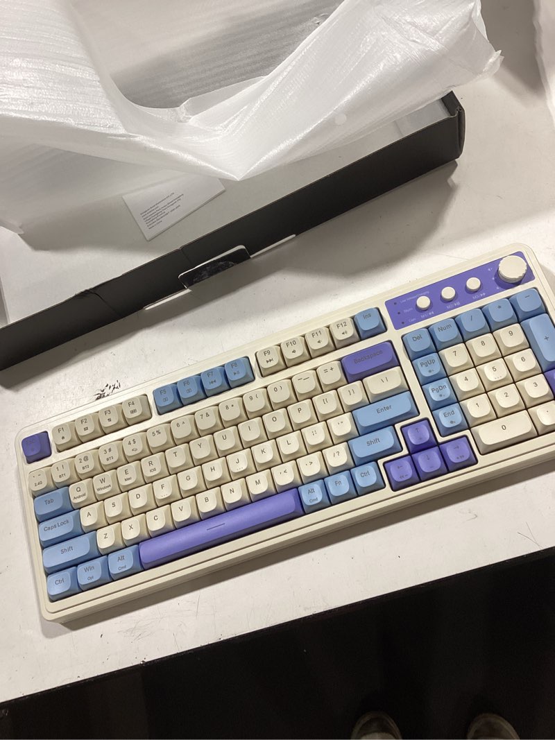 Condition photo showing Good Condition for aula 99 key keyboard, tri-mode bluetooth/2.4ghz/usb-c cute creamy gaming keyboard with number pad rgb backlit, media knob custom mechanical feel computer keyboards for mac xbox pc gamer - purple purple-beige