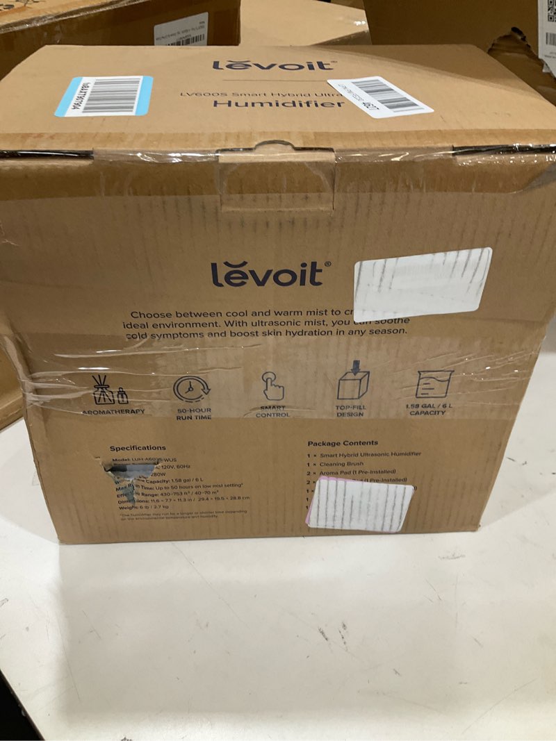 Condition photo showing New/Like New for LEVOIT LV600S Smart Warm and Cool Mist Humidifiers for Home Bedroom Large Room, (6L) 753ft² Coverage, Quickly & Evenly Humidify Whole House, Easy Top Fill, App & Voice Control - Quiet Sleep Mode White Smart Humidifier