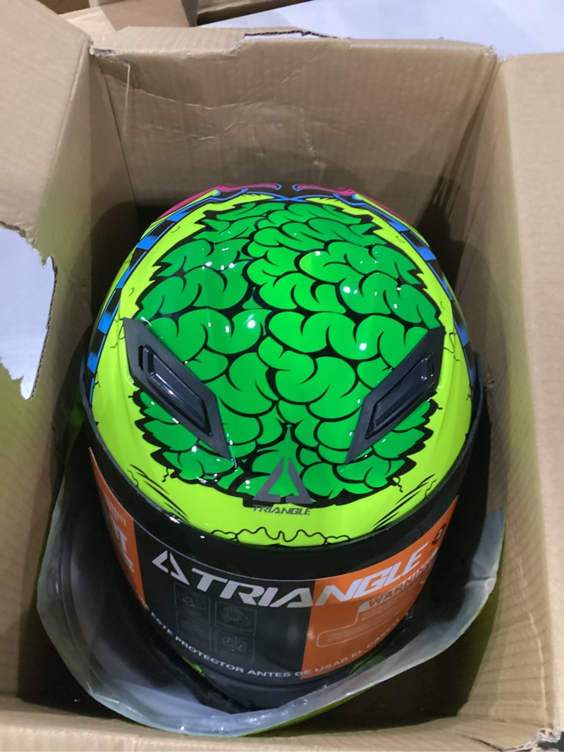 Condition photo showing Good Condition for triangle full face motorcycle helmet dot approved, dual visor for adults | features inner drop-down sun visor, adjustable vent airflow, quick release buckle, and washable liner for street riding medium glossy yellow