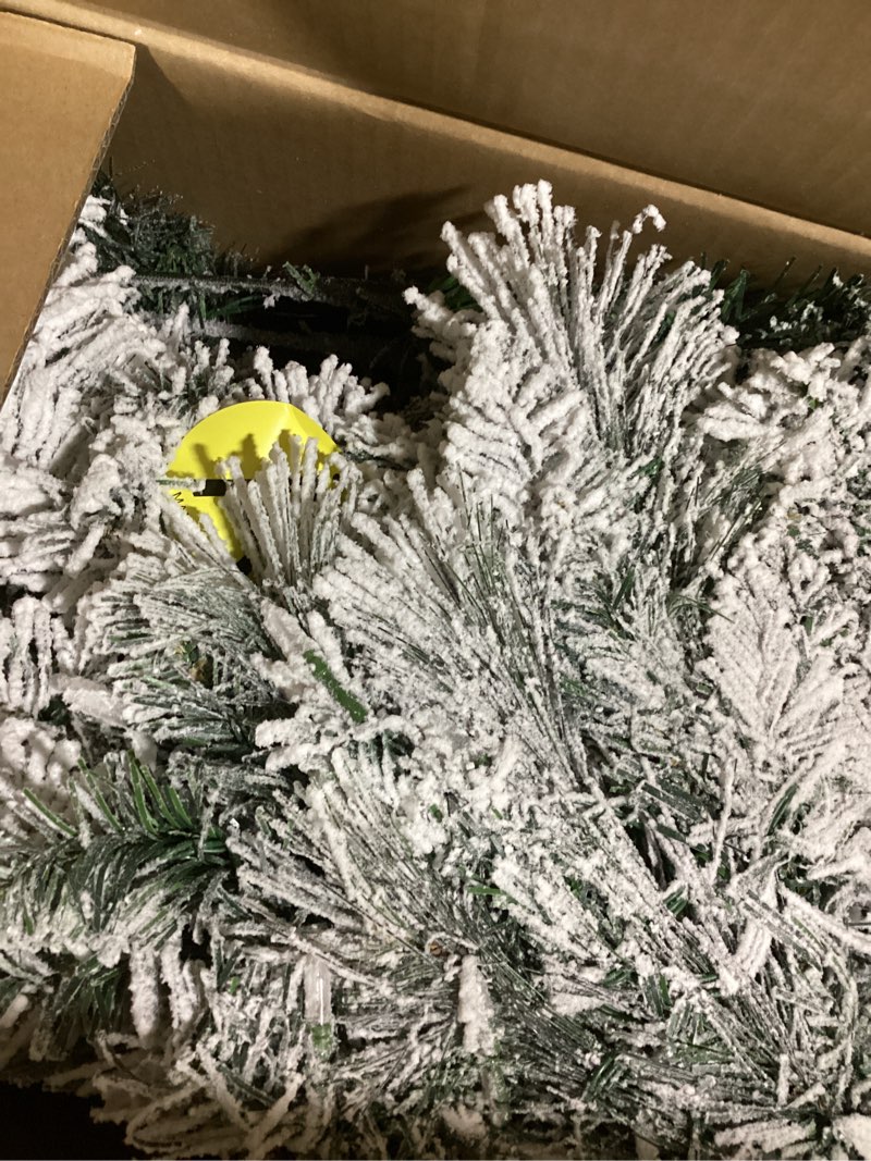 Condition photo showing Good Condition for 7.5FT Pre-lit Snow Flocked Christmas Tree Spruce with Remote Control, 600 Warm White Multi-Color Lights, Artificial Hinged/Feel Real/Realistic for Home, Holiday Decoration Dual Color LED PVC LED Color+Cleae 7ft 6in