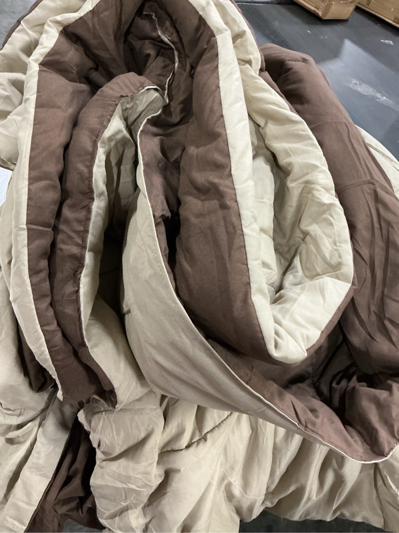 Condition photo showing As Is for homelike moment size king  comforter  brown, lightweight reversible comforter  bed sets, soft down alternative bed comforter all season bedding set with 1 sham brown/beige 3 pcs