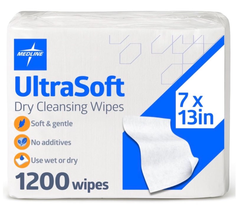 medline ultrasoft dry baby wipes, gentle disposable cleansing cloths, 1,200 count, dry wipe size is 