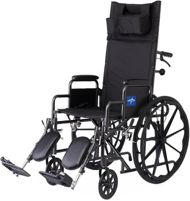 Medline Reclining Wheelchair, Desk-Length Arms and Elevating Leg Rests, 16" x 18" Seat (W x D)