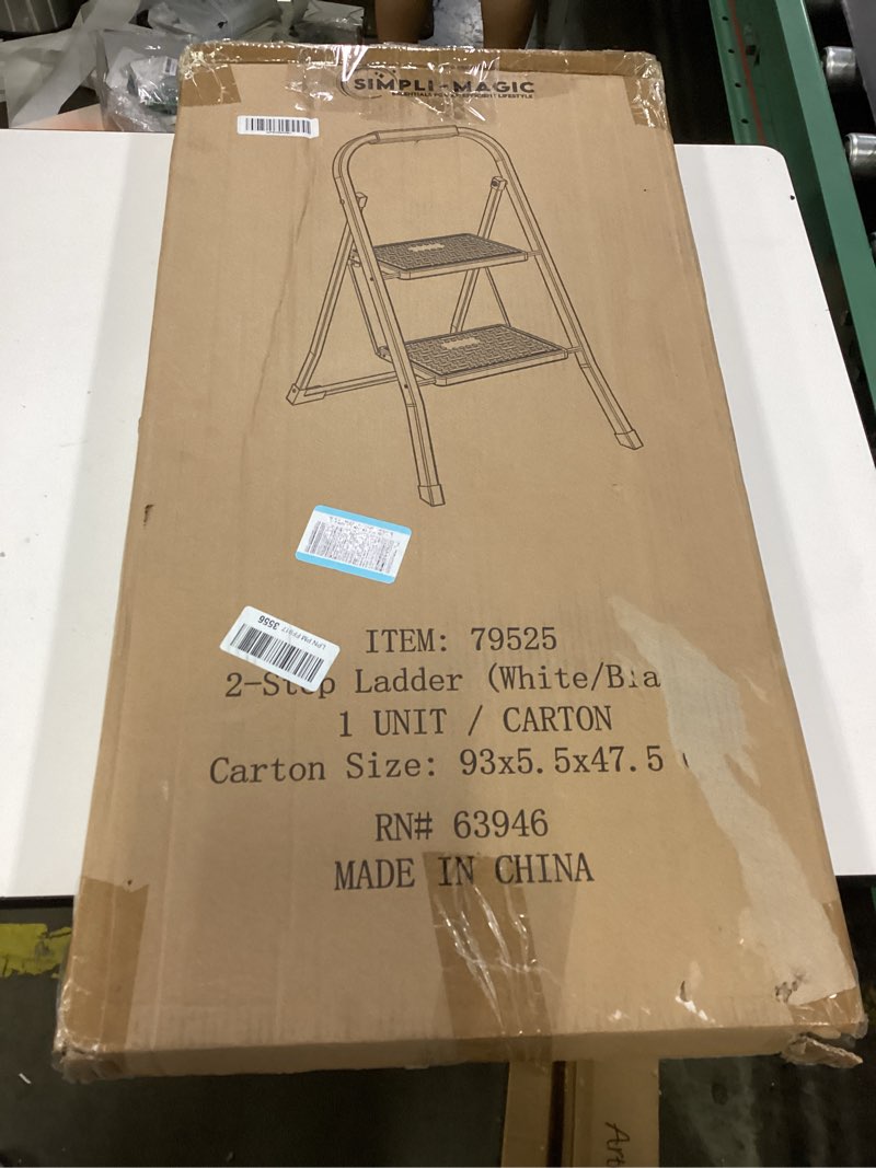 Condition photo showing New/Like New for simpli-magic step ladder, 2 step stool ergonomic foldable with wide anti-slip pedal, multi-use for household, kitchen and office (300 lbs capacity) ladders